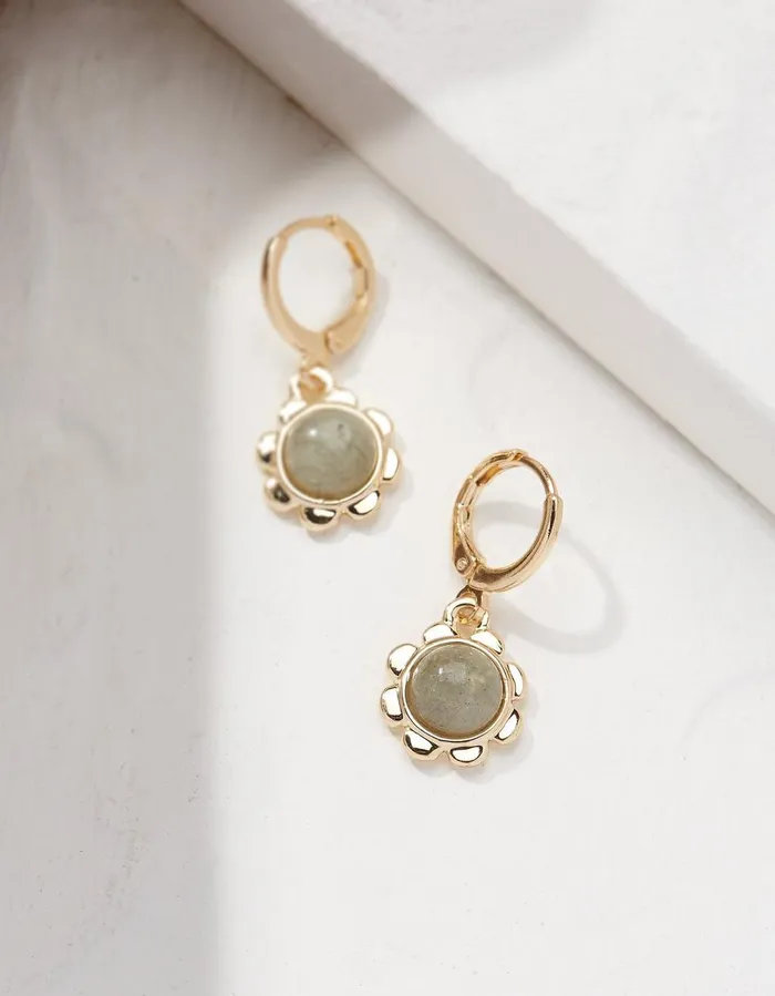 Stone Flower Drop Earrings Gold Women FatFace Jewellery