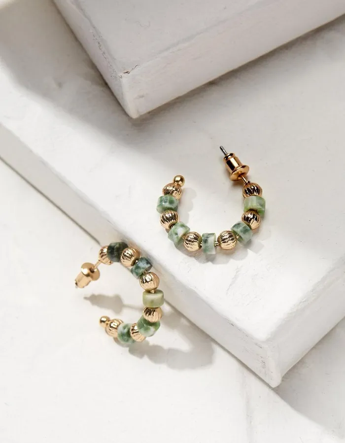 Stone Hoop Earrings Green Women FatFace Jewellery