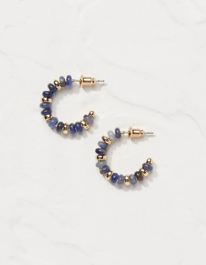 Stone Hoop Earrings Navy Women FatFace Jewellery
