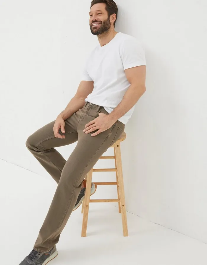 Straight Fit Barton Jeans Light Brown Men FatFace Trousers and Chinos