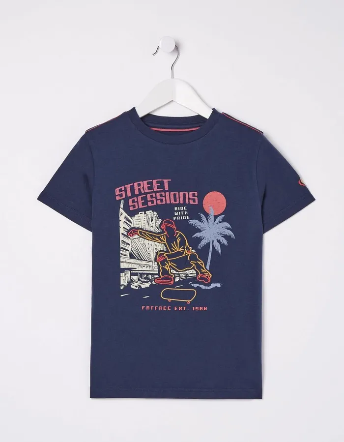 Street Sessions Short Sleeve TShirt Navy Boys FatFace TShirts and Polos