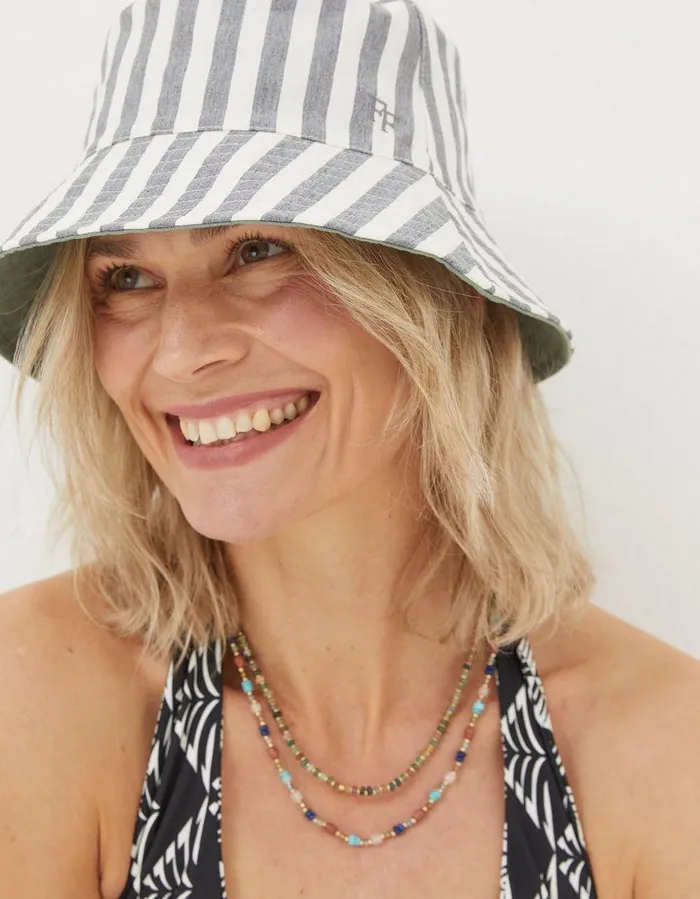 Stripe Reversible Bucket Hat Navy Women FatFace Hats