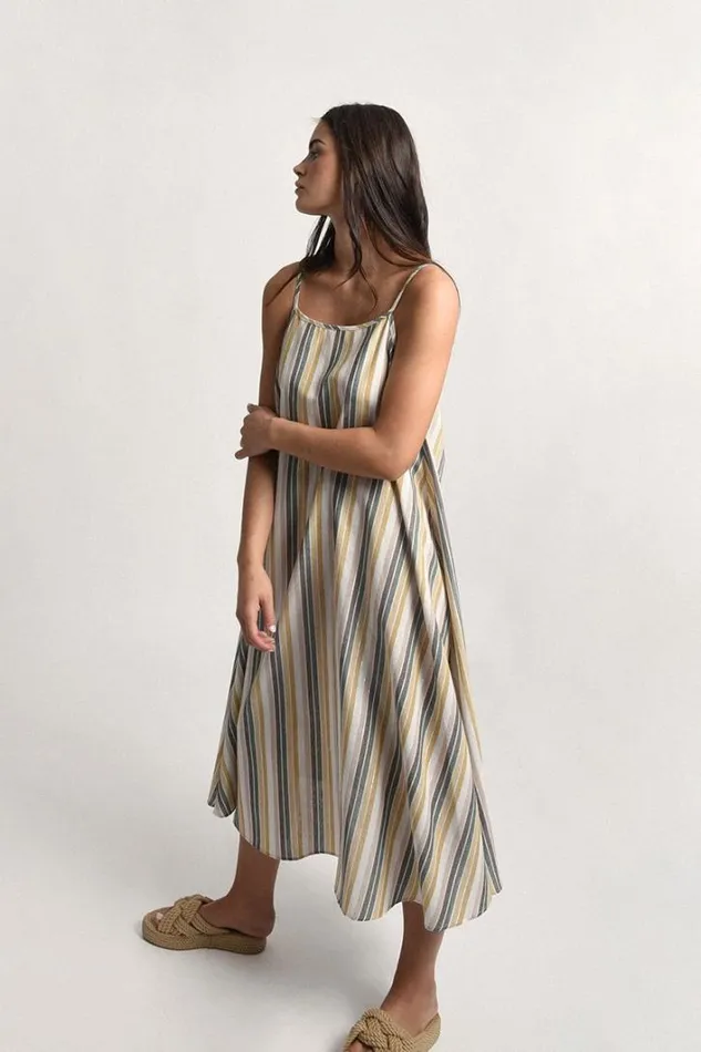 Striped Flare Dress With Back Knot KHAKI CLEMENCE Women Molly Bracken Dresses