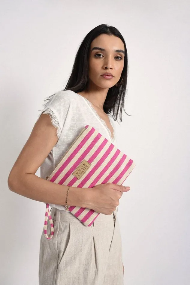 Striped Mid Size Cluch FUSHIA Women Molly Bracken All