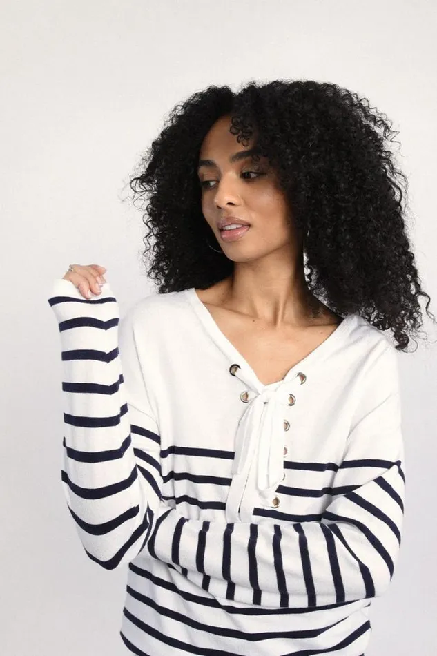 Striped Vneck Jumper WHITENAVY Women Molly Bracken Sweaters