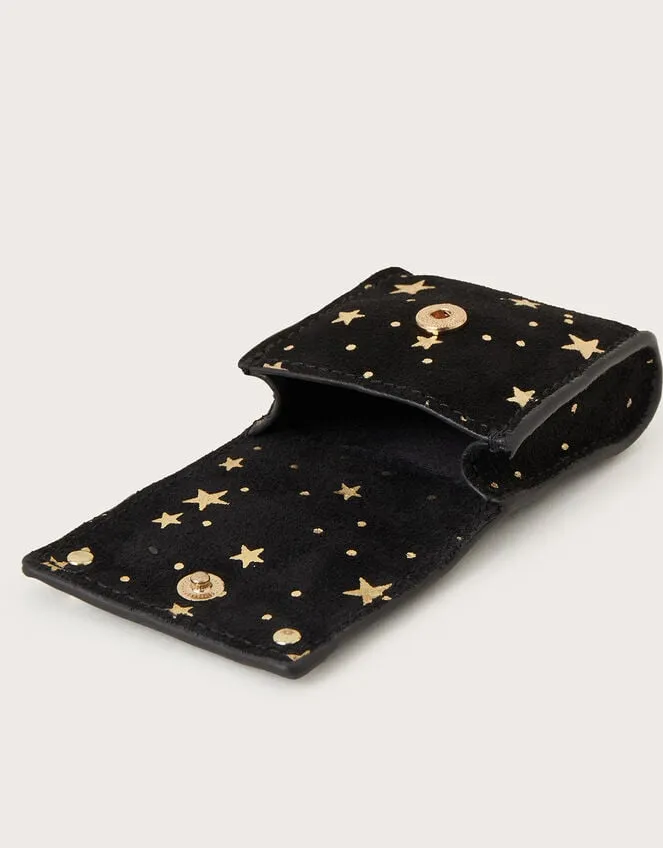 Suede Star Foil Print Ear Pod Case Women Monsoon Bags and Purses