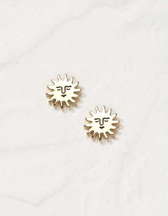 Sun Stud Earrings Gold Women FatFace Jewellery