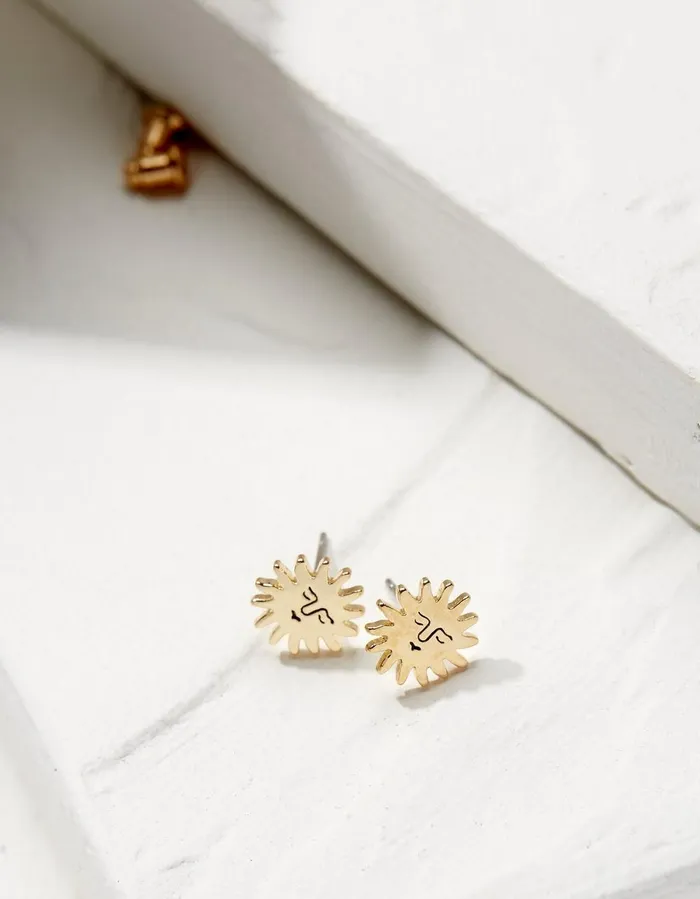 Sun Stud Earrings Gold Women FatFace Jewellery