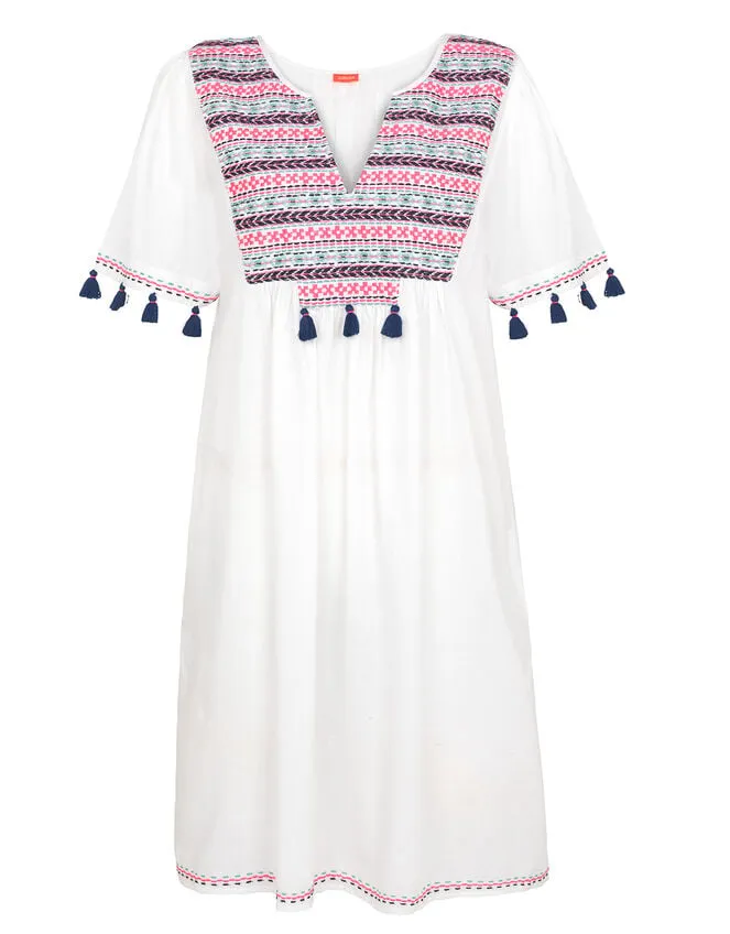 Sunuva Boho Embroidered Dress White Women Monsoon Beachwear and Swimwear