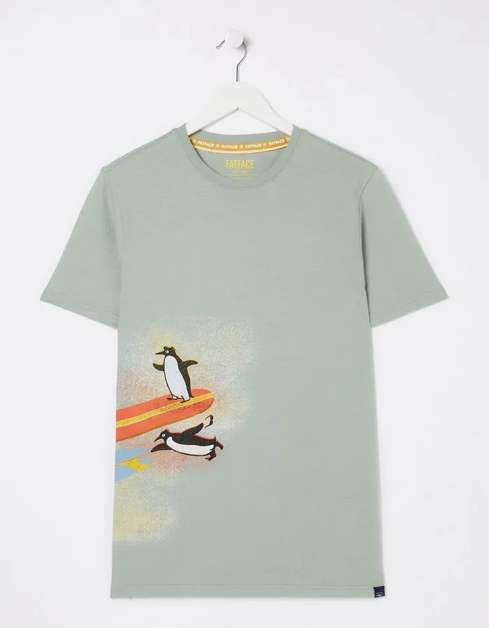 Surfing Penguins TShirt Sage Green Men FatFace TShirts