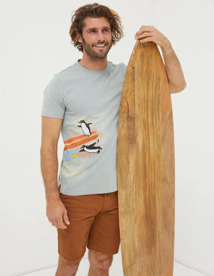 Surfing Penguins TShirt Sage Green Men FatFace TShirts