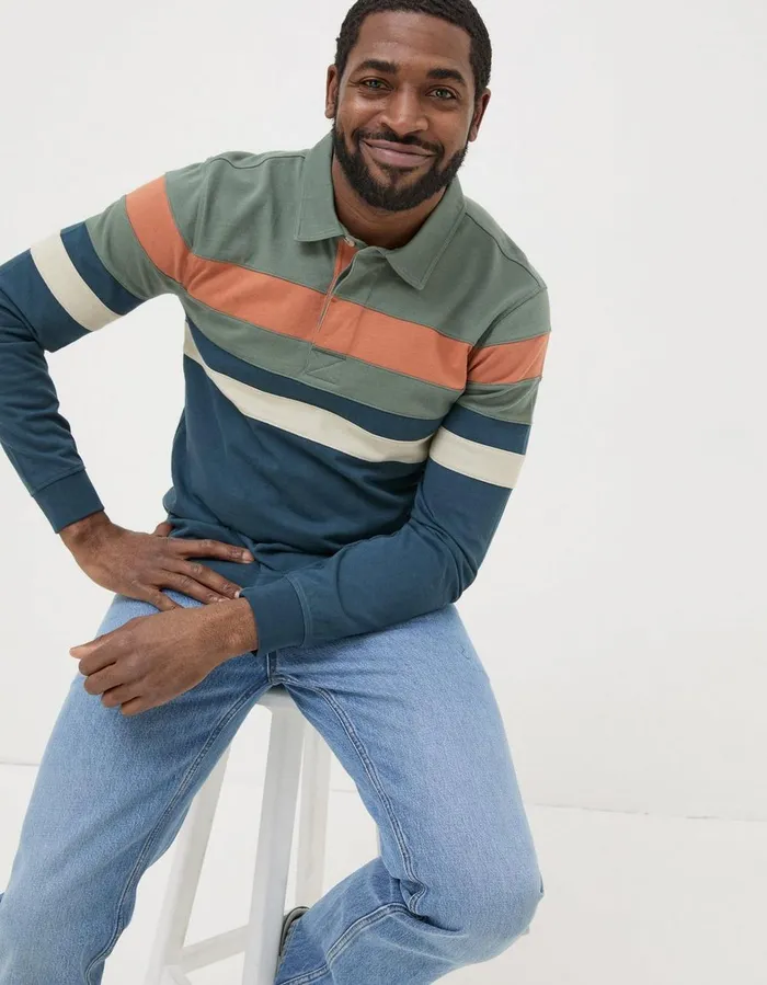 Sussex Chest Stripe Sweatshirt Green Men FatFace TShirts