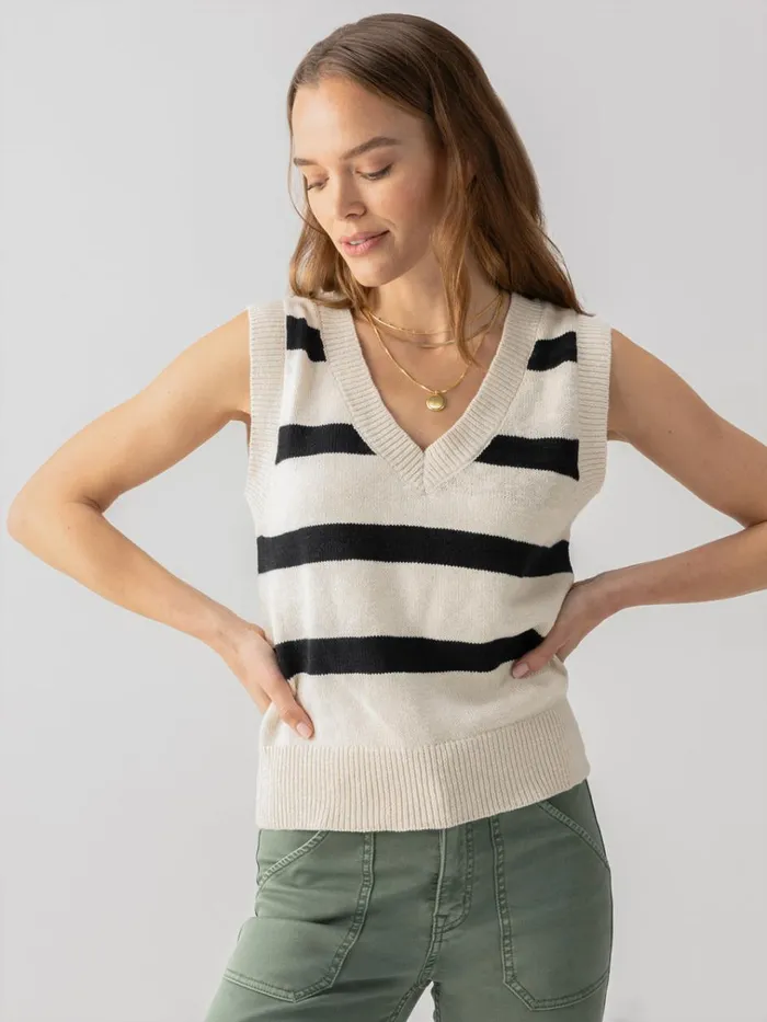 Sweater Shell Tank Eco Natural Black Stripe Women Sanctuary Clothing Tees and Tops