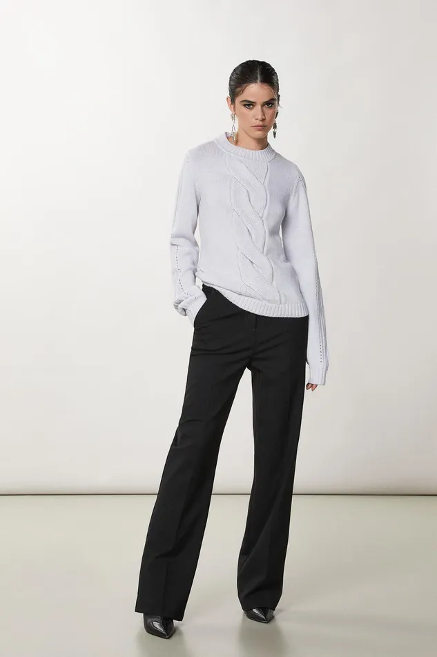 Sweaters Women Patrizia Pepe CutOut Cable Knit Sweater Eldorado White