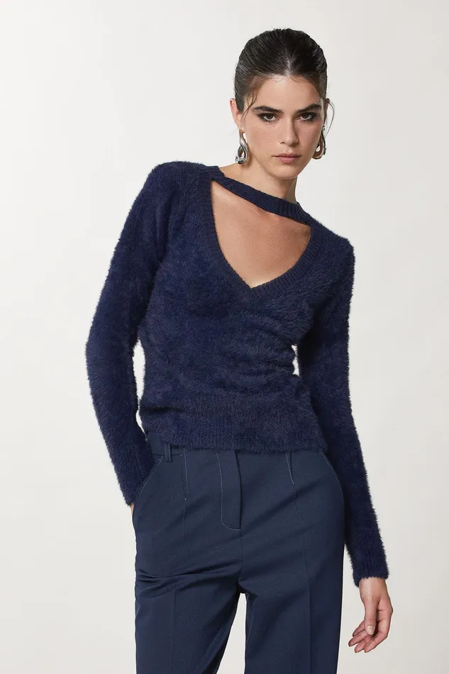 Sweaters Women Patrizia Pepe Fluffy High Neck Sweater Atmosphere Blue