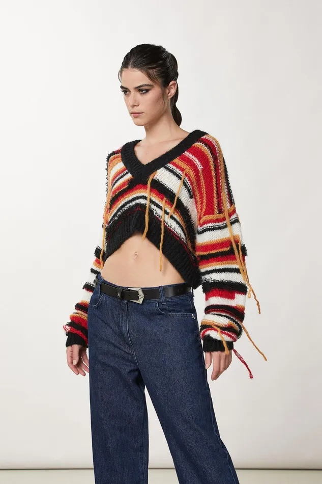 Sweaters Women Patrizia Pepe Multicolor Cropped Sweater Arty Part Red