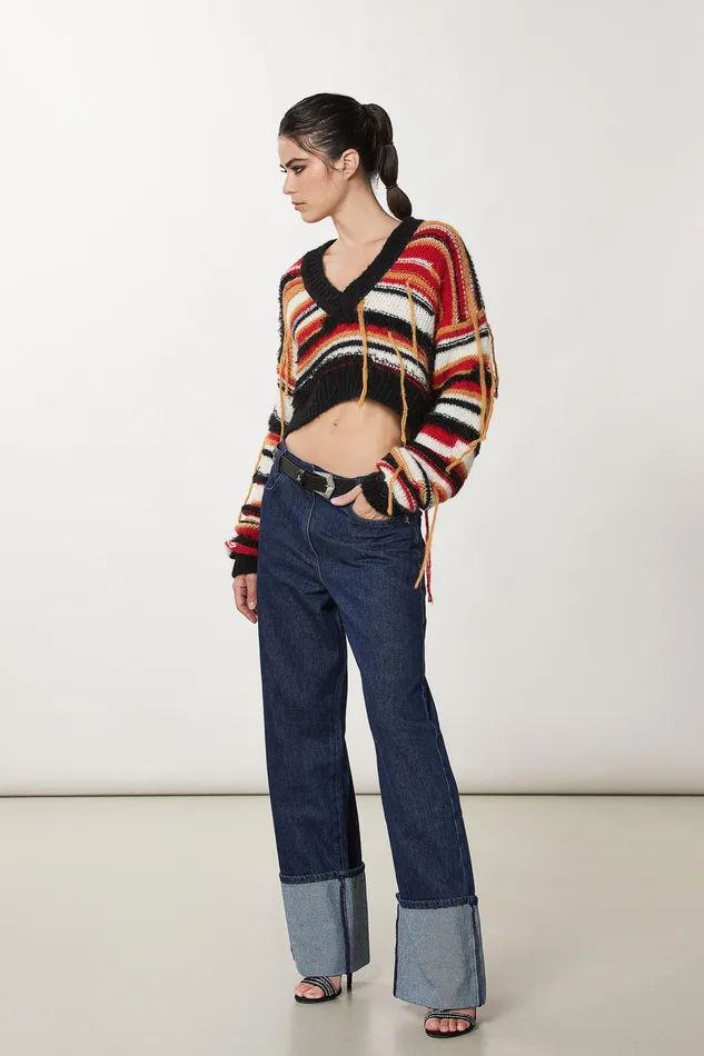 Sweaters Women Patrizia Pepe Multicolor Cropped Sweater Arty Part Red