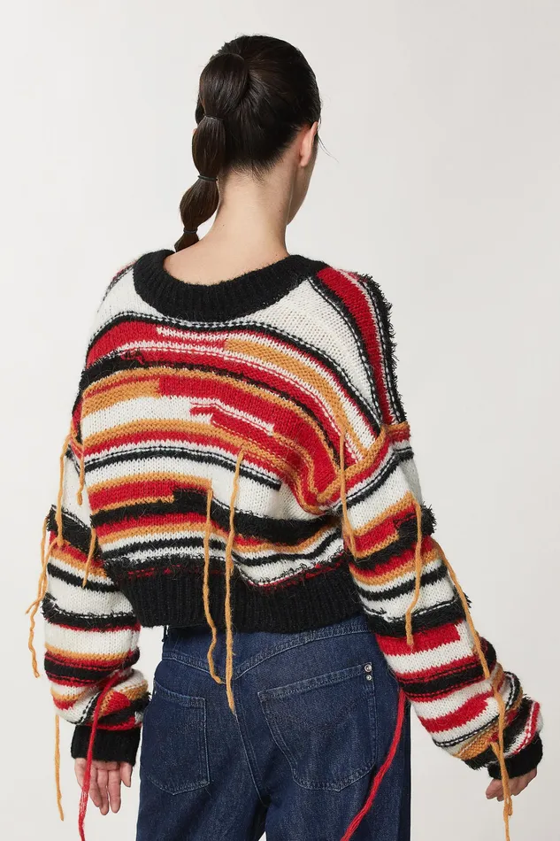 Sweaters Women Patrizia Pepe Multicolor Cropped Sweater Arty Part Red