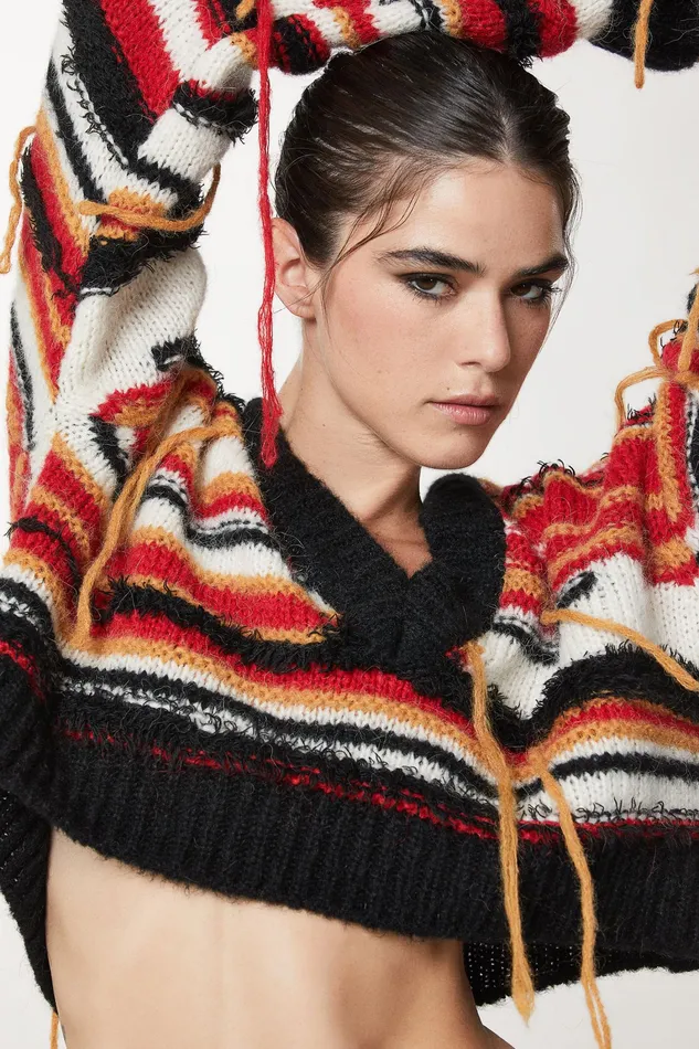 Sweaters Women Patrizia Pepe Multicolor Cropped Sweater Arty Part Red