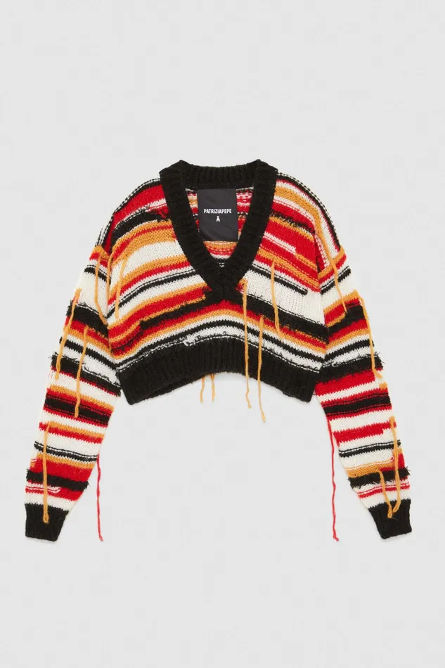 Sweaters Women Patrizia Pepe Multicolor Cropped Sweater Arty Part Red