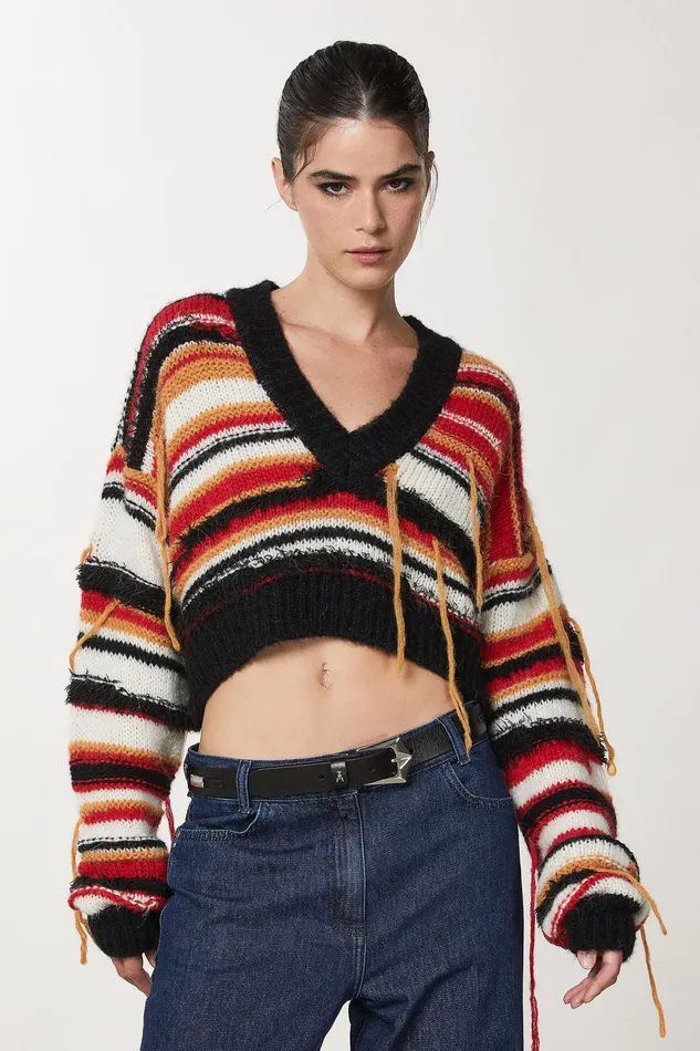 Sweaters Women Patrizia Pepe Multicolor Cropped Sweater Arty Part Red