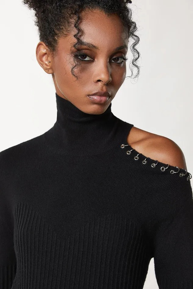 Sweaters Women Patrizia Pepe Piercing CutOut Sweater Nero