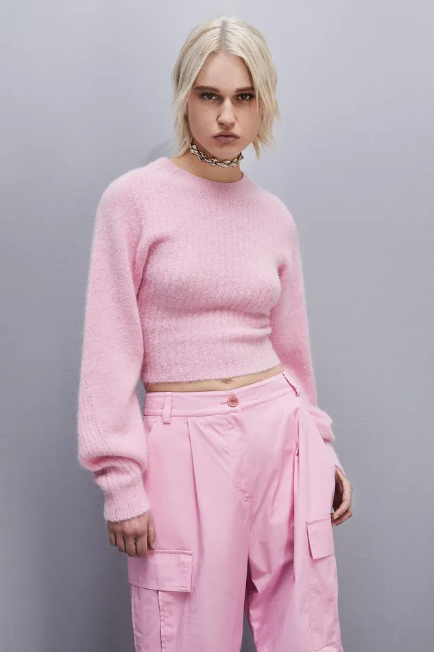 Sweaters Women Patrizia Pepe Rib Knit Sweater With Round Neckline Fresh Pink