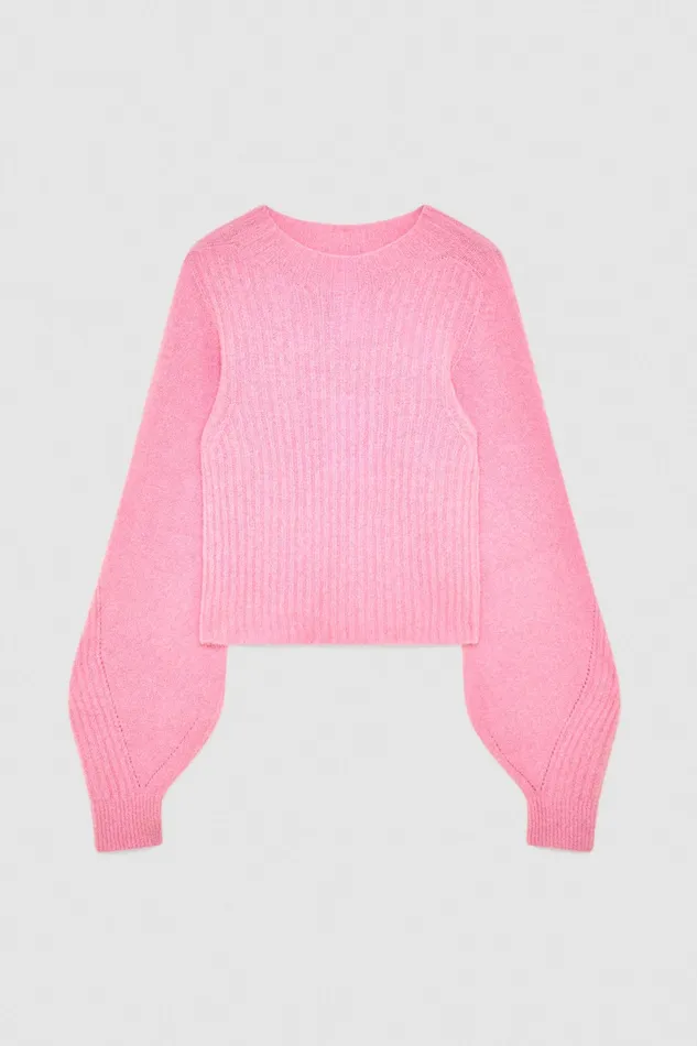 Sweaters Women Patrizia Pepe Rib Knit Sweater With Round Neckline Fresh Pink