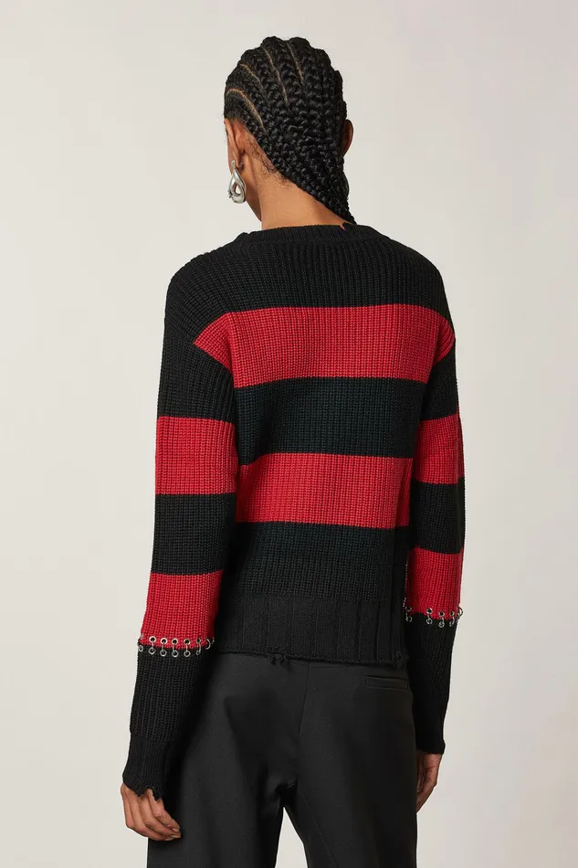Sweaters Women Patrizia Pepe Striped Sweater With Piercing Infra Redblack