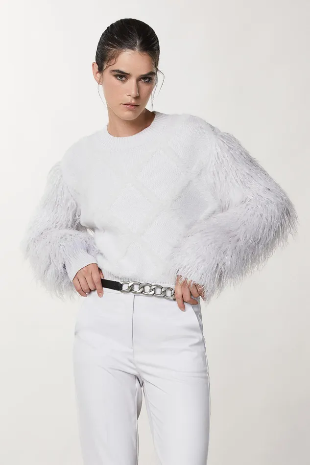 Sweaters Women Patrizia Pepe Sweater With Fluffy Sleeves Eldorado White