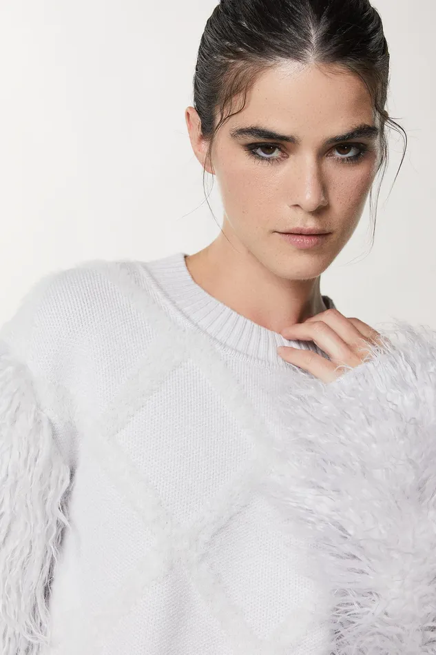 Sweaters Women Patrizia Pepe Sweater With Fluffy Sleeves Eldorado White