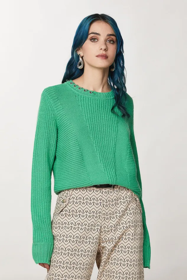 Sweaters Women Patrizia Pepe Sweater With Piercing Vibrant Green