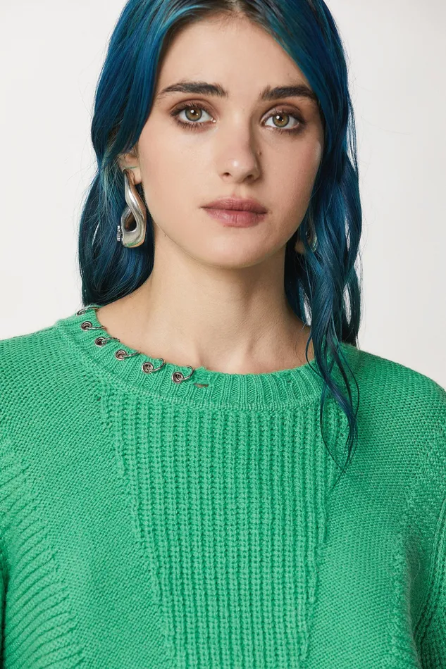 Sweaters Women Patrizia Pepe Sweater With Piercing Vibrant Green