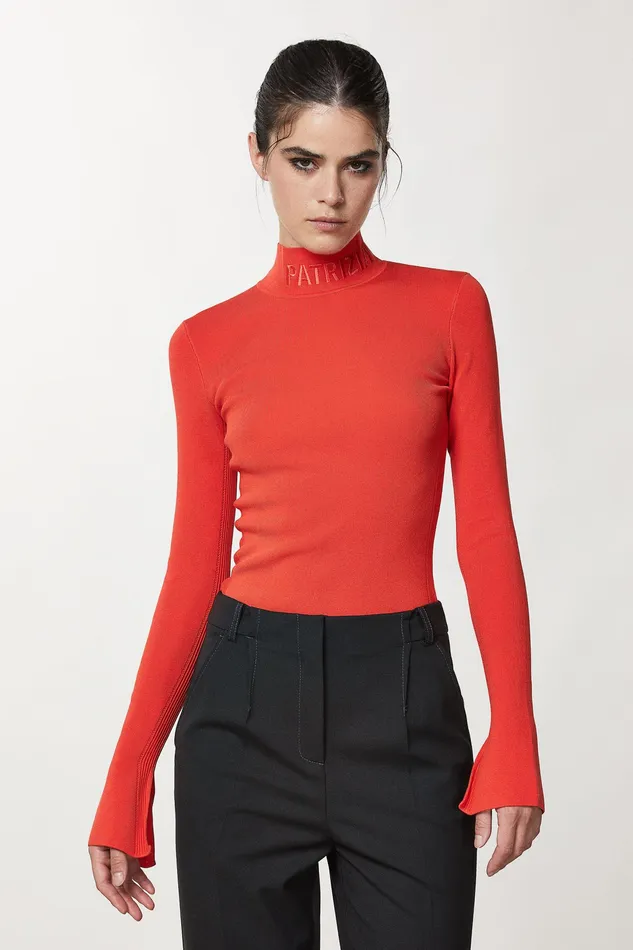 Sweaters Women Patrizia Pepe Turtleneck With Logo Intense Orange