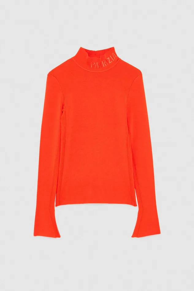 Sweaters Women Patrizia Pepe Turtleneck With Logo Intense Orange
