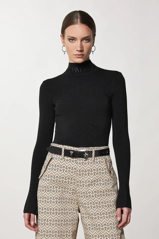 Sweaters Women Patrizia Pepe Turtleneck With Logo Nero