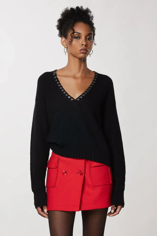 Sweaters Women Patrizia Pepe VNeck Sweater Nero
