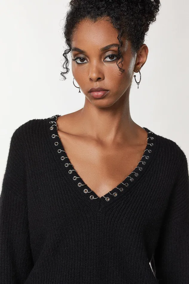 Sweaters Women Patrizia Pepe VNeck Sweater Nero