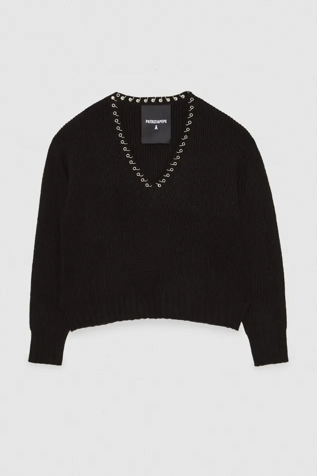 Sweaters Women Patrizia Pepe VNeck Sweater Nero