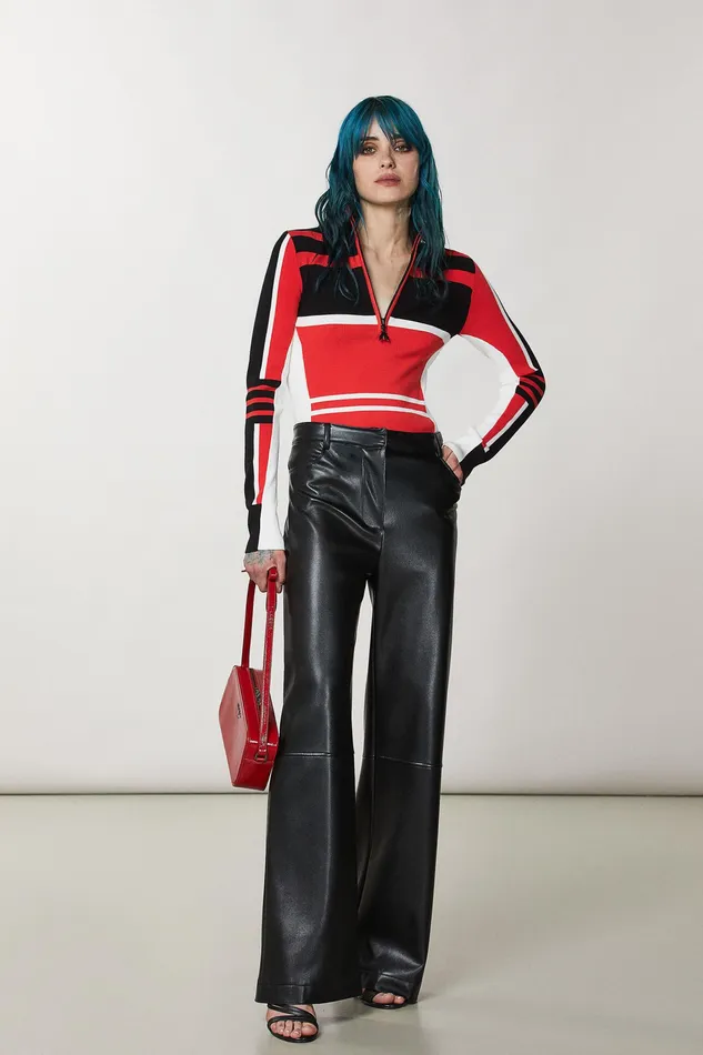 Sweaters Women Patrizia Pepe Viscose Biker Sweater Biker Blackred Rac