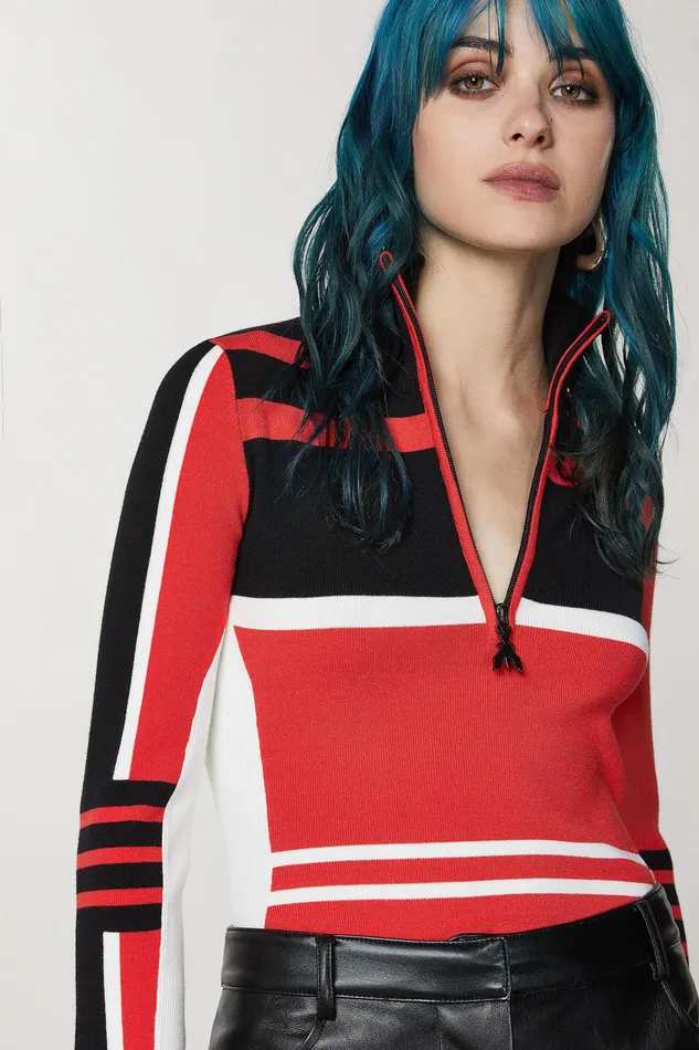 Sweaters Women Patrizia Pepe Viscose Biker Sweater Biker Blackred Rac