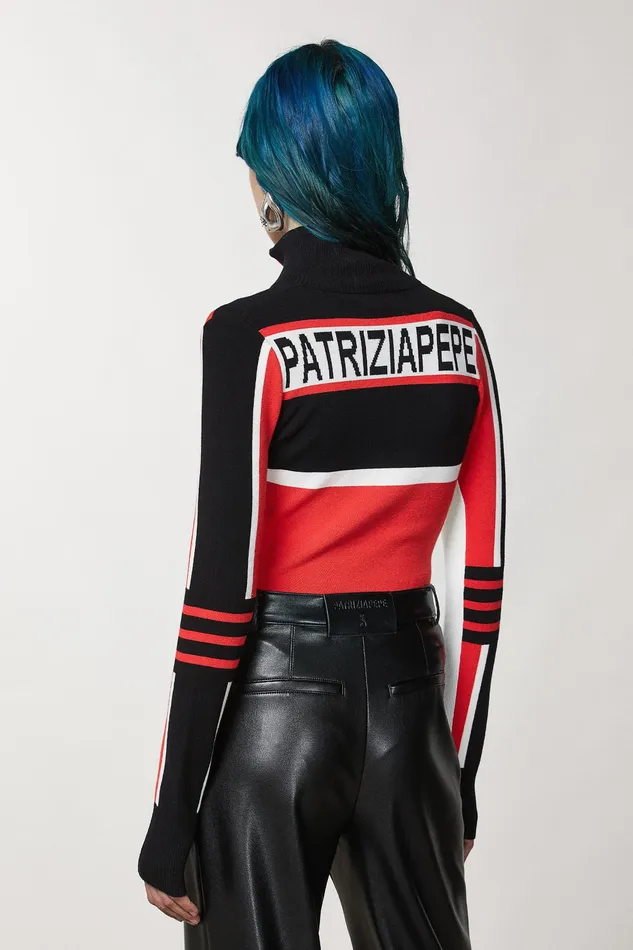 Sweaters Women Patrizia Pepe Viscose Biker Sweater Biker Blackred Rac