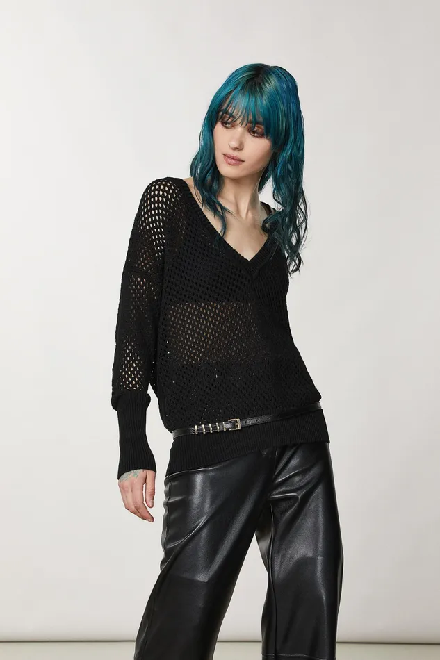 Sweaters Women Patrizia Pepe Viscose Mesh Sweater Nero