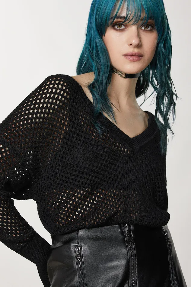Sweaters Women Patrizia Pepe Viscose Mesh Sweater Nero