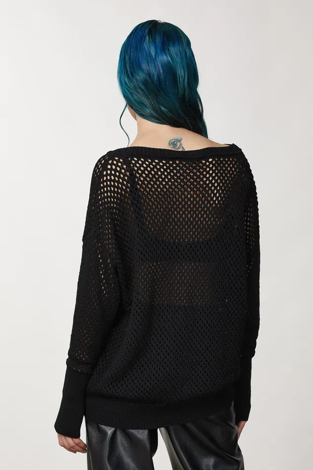 Sweaters Women Patrizia Pepe Viscose Mesh Sweater Nero