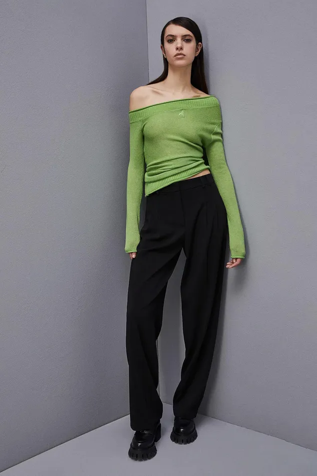 Sweaters Women Patrizia Pepe Wool Sweater With Wide Neckline Kiwi Green