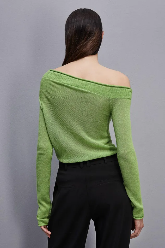 Sweaters Women Patrizia Pepe Wool Sweater With Wide Neckline Kiwi Green