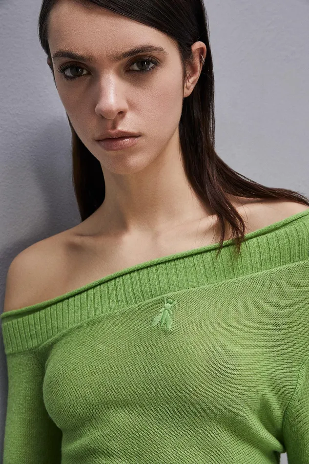 Sweaters Women Patrizia Pepe Wool Sweater With Wide Neckline Kiwi Green