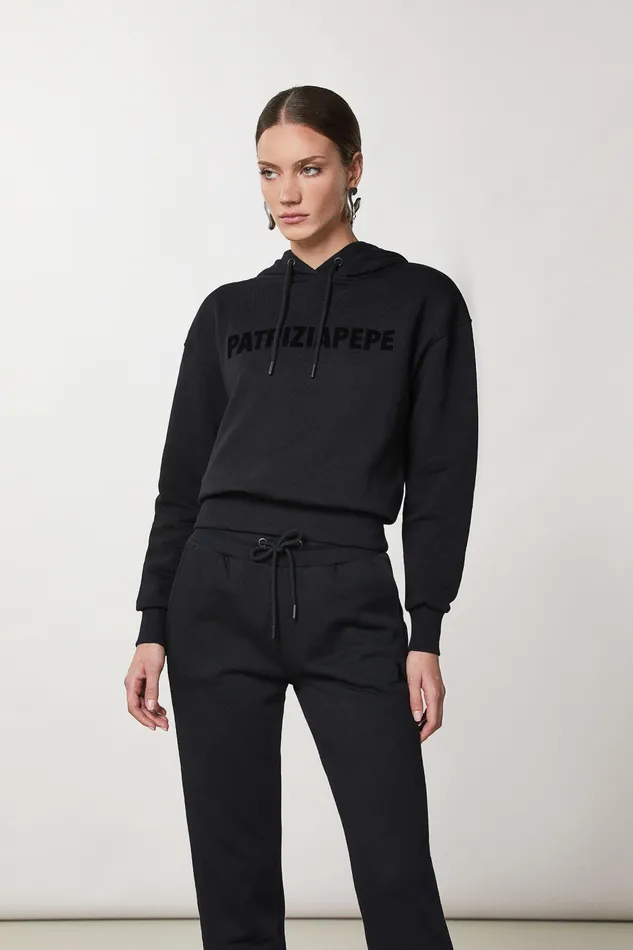 Sweatshirts Women Patrizia Pepe Sweatshirt With Hood And Logo Nero