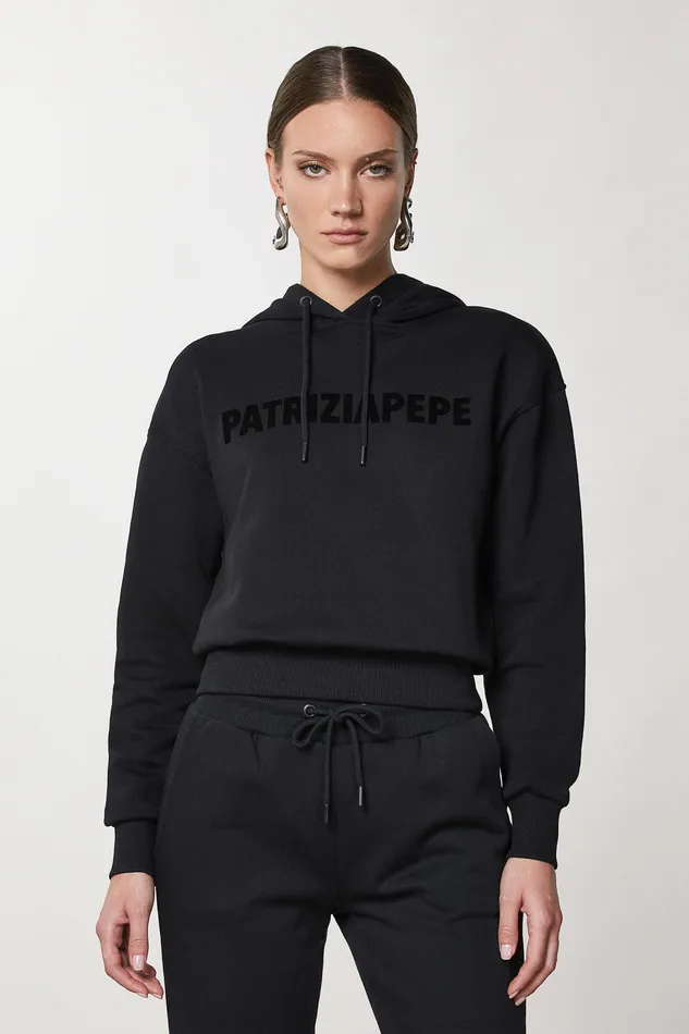 Sweatshirts Women Patrizia Pepe Sweatshirt With Hood And Logo Nero